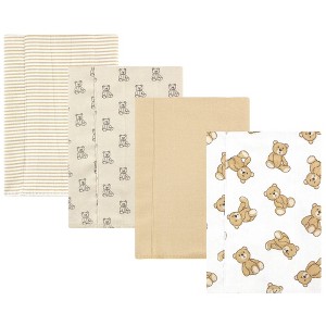 Hudson Baby Cotton Flannel Burp Cloths, Teddy Bears 4 Pack, One Size - 1 of 4
