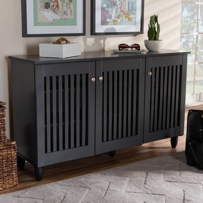 Dark Gray Wooden 3-Door Entryway Shoe Storage Cabinet