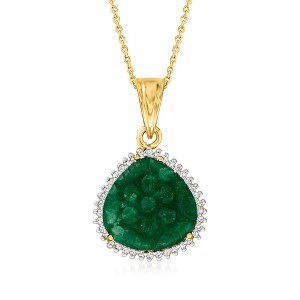 Ross-Simons 9.00 Carat Carved Emerald Pendant Necklace With .20 ct. t.w. White Zircon in 18kt Gold Over Sterling Size 18 - 1 of 3