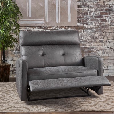 Slate Gray Microfiber 2-Seater Recliner with Wood Frame