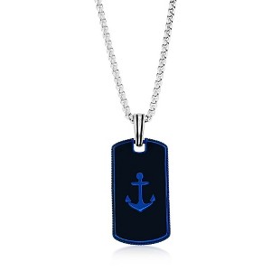 Metallo Mens Stainless Steel, Anchor Dog Tag Necklace - Black & Blue - Blue - 24 Inch - 1 of 3