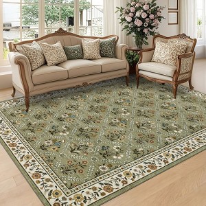 Machine Washable Area Rug Floral Printed Carpet Non Slip Stain Resistant Farmhouse Floor Cover Soft Low Pile Indoor Rugs for Bedroom Kitchen - 1 of 4