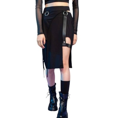 Women's Punk Garter Belt Irregular Mid Skirt - Red Night