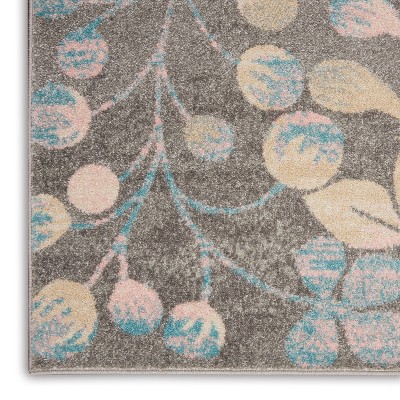 Elegant Grey/Beige Floral Synthetic 5' x 7' Area Rug