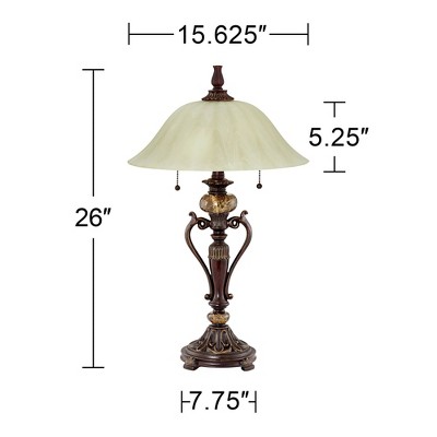 Bronze Alabaster Glass Shade Traditional Table Lamp Set