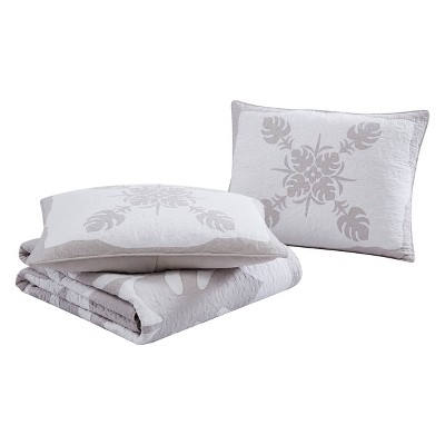 Molokai Island Inspired Reversible Cotton Full Quilt Set in Gray