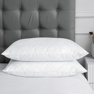 Peace Nest Goose Feather Down Pillow White Quilted Cotton Cover Set of 2, Diamond-Navy, Standard/Queen