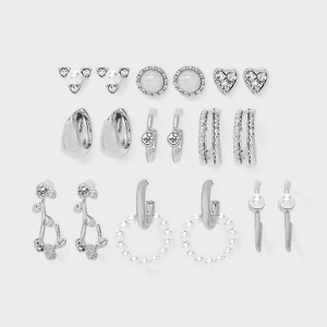 Acrylic Pearl Hoop and Stud Earring Set 9pc - Wild Fable™ Silver - 1 of 3