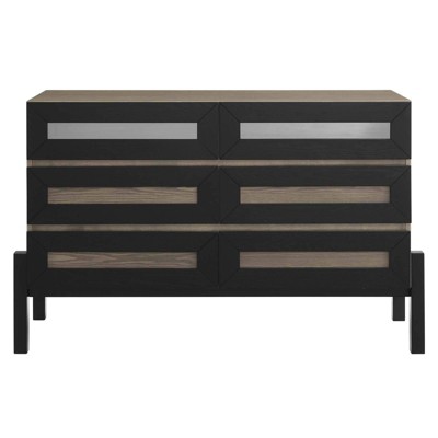 Merritt Mid-Century Brown Oak Dresser with Mirrored Accents