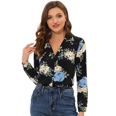 Allegra K Women's Camp Collar Long Sleeve Button Down Blouse