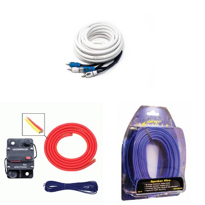 Metra MLAK4-20 100 Amp Breaker 4GA Tinned Pure Copper 20 foot Marine Wiring Kit with 16GA Matte Blue 50ft Tinned Oxygen-Free Copper Speaker Wire an...