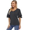 Clearlove Women's Casual Blouses Ruffle Sleeve T Shirts V Neck Double Tiered Bell Sleeve Top - 3 of 4