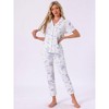 INSPIRE CHIC Women's Longewear Button Up Tencel Floral Ink Wash Pattern Short Sleeve Notched Collar Pants Set with Pockets - 2 of 4
