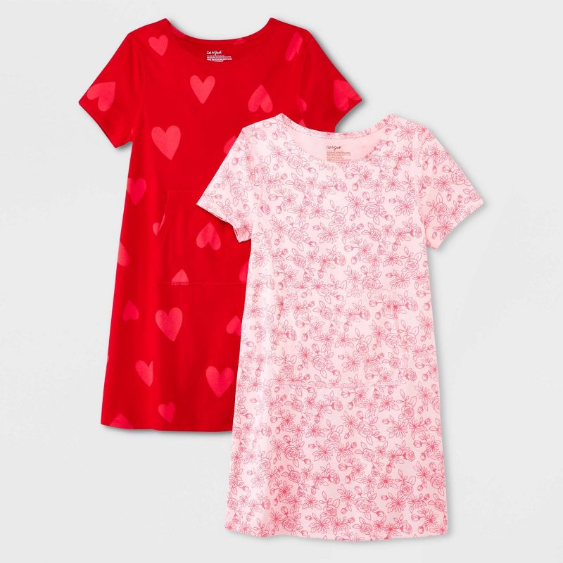 Girls&#39; 2pk Adaptive Short Sleeve Valentines Day Dress - Cat &#38; Jack&#8482; Red/Pink, 1 of 6