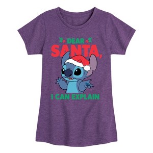 Girls' - Lilo and Stitch - Dear Santa, I Can Explain Christmas Fitted Short Sleeve Graphic T-Shirt - 1 of 4
