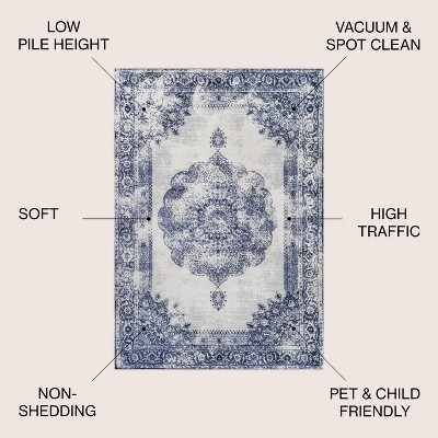 Handmade Rectangular Dark Blue/Ivory Synthetic Area Rug