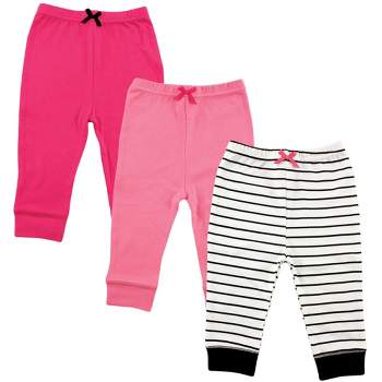 Luvable Friends Baby and Toddler Girl Cotton Pants 3pk, Girl Black Stripe