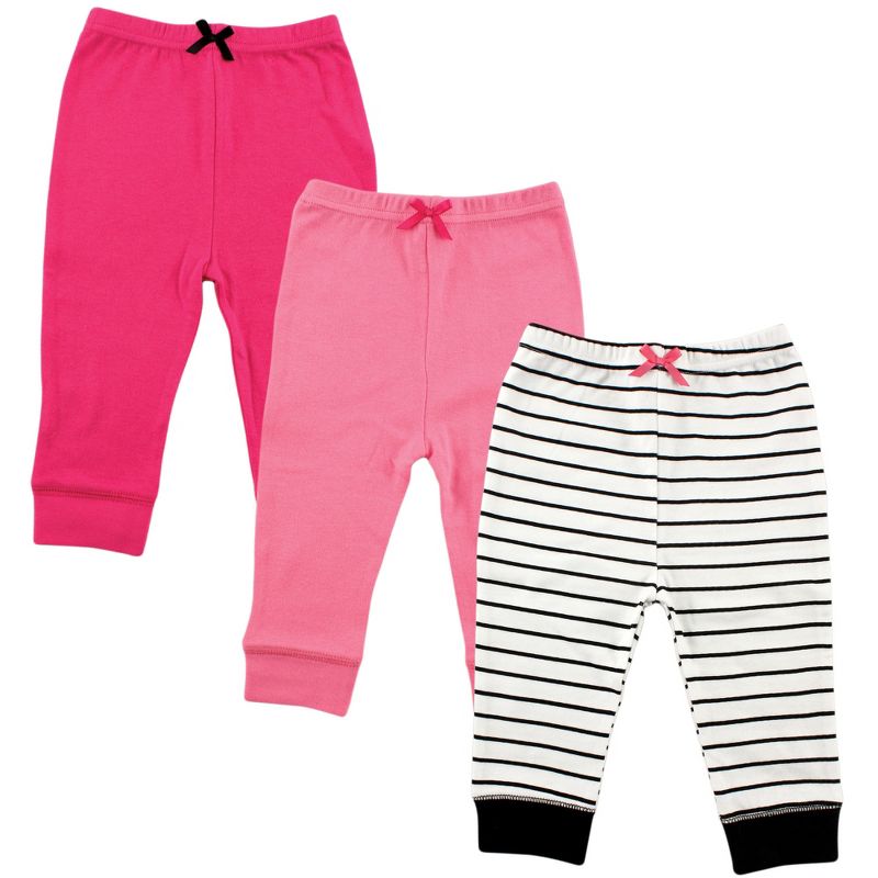 Luvable Friends Baby and Toddler Girl Cotton Pants 3pk, Girl Black Stripe, 1 of 3