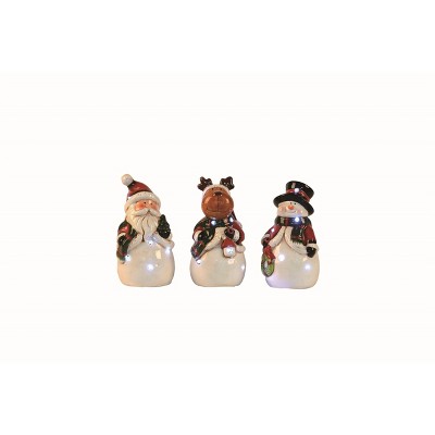 Transpac Ceramic Light Up Holiday Figurine Set of 3 Christmas Home Decorations