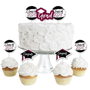 Big Dot of Happiness Maroon 2025 Graduation Party - Dessert Cupcake Toppers - Clear Treat Picks - Set of 24 - 1 of 4