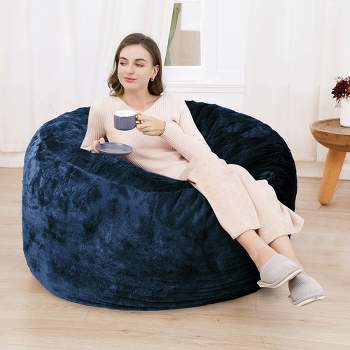 Trinity Bean Bag Chair Cover (No Filler), Soft Fluffy Faux Fur Lazy Sofa Bed Cover (Blue,4FT)