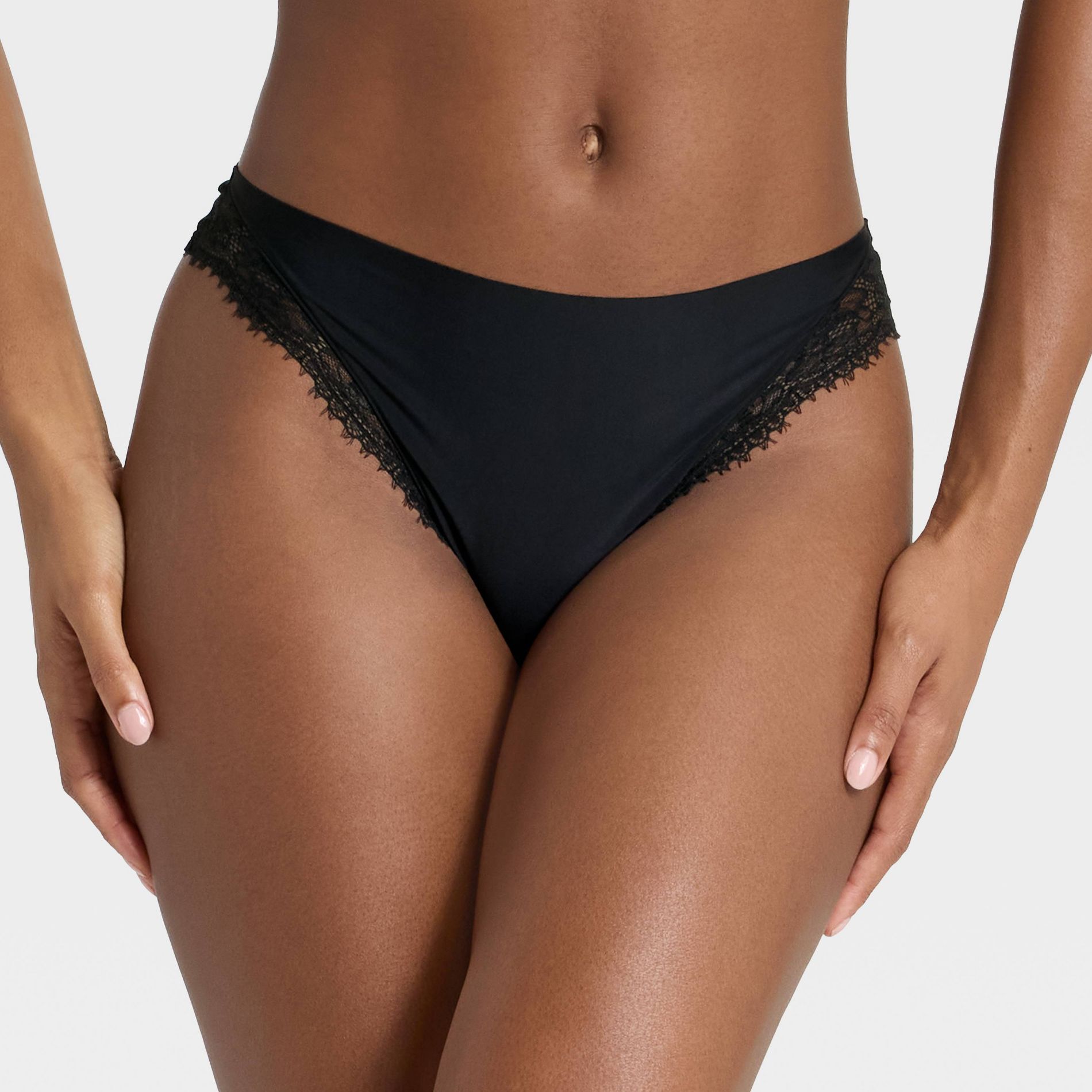 Women's Invisible Edge Lace Thong Underwear - Auden™ Black M