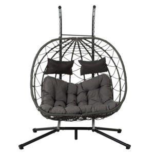 Coolbibila-Egg Chair With Stand, Swing Chair Patio With Cushions, Wicker Hanging Egg Chair, Hanging Basket Chair With Stand - 1 of 4