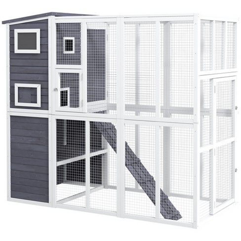 PawHut Outdoor Catio, Cat House Wooden Feral Cat Shelter, Cat Cage with Platforms, Waterproof Asphalt Roof, Ramps - image 1 of 4