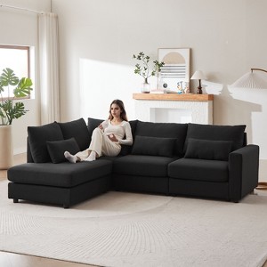 100.2” Convertible L-Shaped Linen Sofa with Ottoman - Plastic Legs, 5 Cushions, 4 Lumbar Pillows, Comfortable Combo for Living Room - 1 of 4