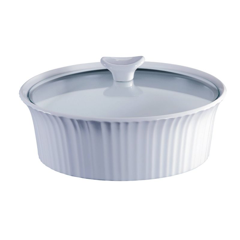 CorningWare French White 2.5qt Round Ceramic Casserole with Glass Cover, 1 of 4