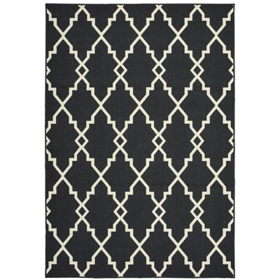 Oriental Weavers Marina 7763K Black/ Ivory Indoor/Outdoor Area Rug - 1'9" x 3'9"