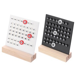 Unique Bargains Desktop Decoration Stand Wood Perpetual Calendar White 5.3"x1.7"x6.1" 2 Pcs - 1 of 4