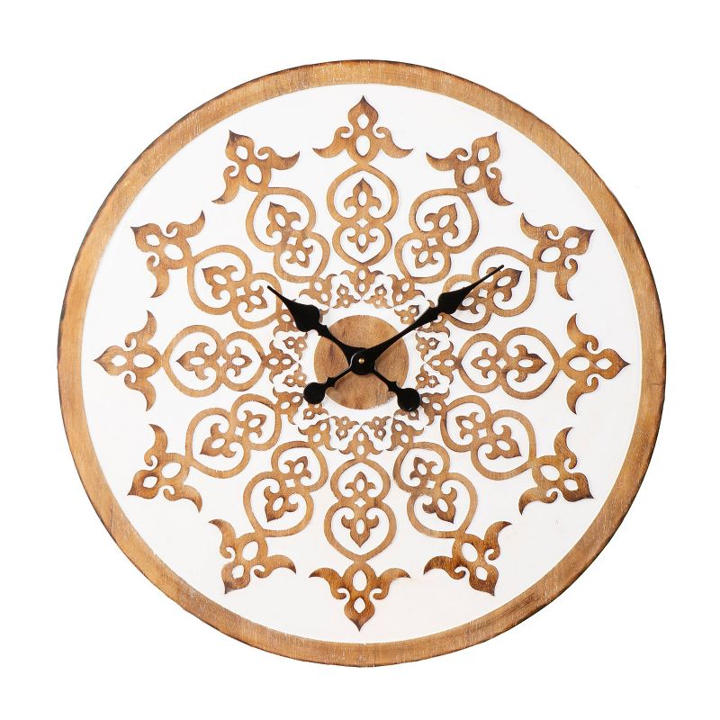 Rslem Round Wall Clock White/Natural - Southern Enterprises, 1 of 6