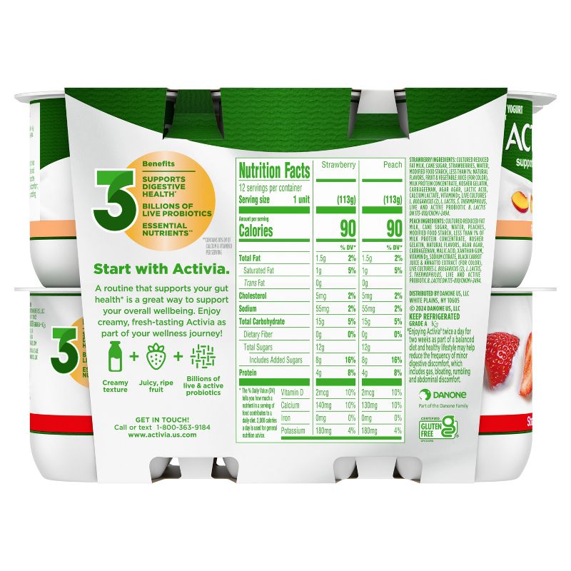 Activia Probiotic Peach &#38; Strawberry Yogurt Variety Pack - 12ct/4oz Cups, 5 of 14