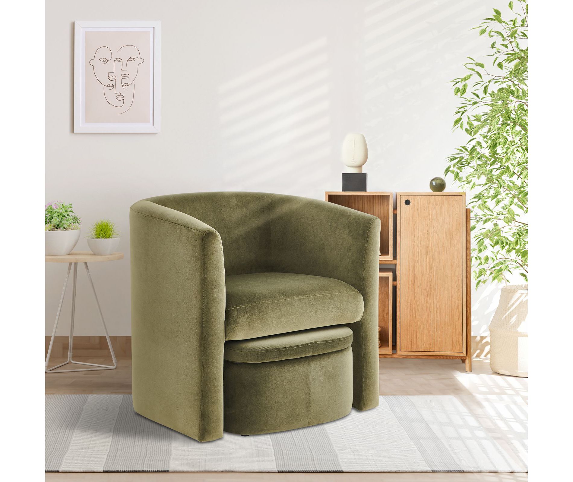 Barrel Chair with Storage Ottoman Set