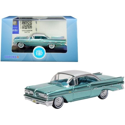 1959 Pontiac Bonneville Coupe Seaspray Green with Silver Top 1/87 (HO) Scale Diecast Model Car by Oxford Diecast