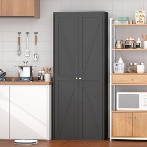 Kumasinova Steel Kitchen Pantry Cabinet with 4 Adjustable Shelves,2 Doors Metal Storage Cabinet with Gold Handles,Anti-Tip for Kitchen,Office - 1 of 4