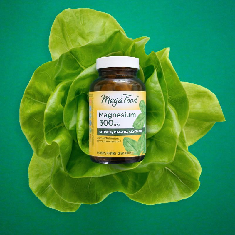 MegaFood Magnesium Supplement, 300mg Magnesium Glycinate, Citrate &#38; Malate Vegetarian Capsules - 60ct, 5 of 12