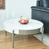 Round Wood & Sintered Stone Coffee Table with Drawers and Metal Legs for Living Room and Apartment - 2 of 4