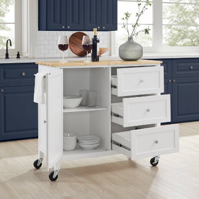 Soren 44" Natural Wood Top Kitchen Island Cart with White Frame
