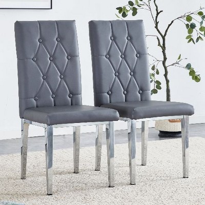CAVINAS Velvet Armless Chairs, Dining Chairs with Metal Legs, Grid and Buckle Design for Kitchen, Conference Room, Living Room