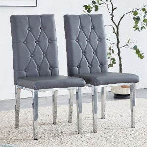 CAVINAS Velvet Armless Chairs, Dining Chairs with Metal Legs, Grid and Buckle Design for Kitchen, Conference Room, Living Room - 1 of 4