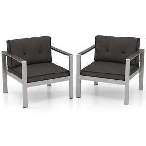 Costway Patio Aluminum Armchair Outdoor Single Sofa Chair with Cushions & Armrests Lawn - 1 of 4