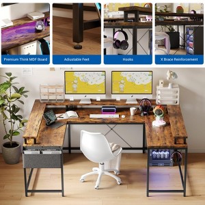 U Shaped Gaming Desk, 79" Reversible l Shaped Desk with Power Outlets,  Lights, Monitor Stand & Storage Shelves - 1 of 4