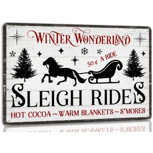 Winter Wonderland Sleigh Rides Metal Tin Sign Christmas Theme Retro Poster - 1 of 2