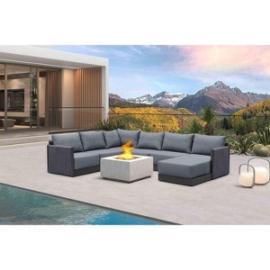 PURPLE LEAF Patio Furniture Set  Outdoor Conversation Sets PP Rope Patio Sofa with Cushions and Table Weaving  Seating Furniture Gray - 1 of 4