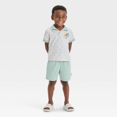 Toddler Boys' 2pc Bluey Polo Top & Shorts Set - Oatmeal 2T