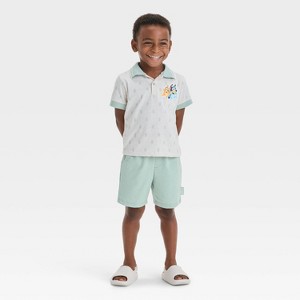 Toddler Boys' 2pc Bluey Polo Top & Shorts Set - Oatmeal - 1 of 4