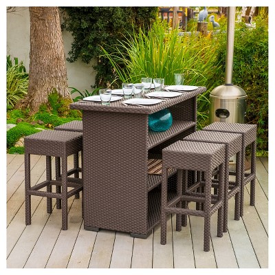 Milton 7pc Wicker Patio Bar Set - Brown - Christopher Knight Home