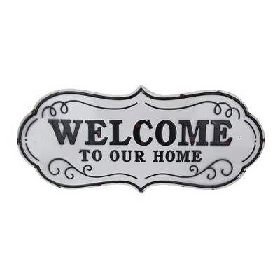 Melrose 26.5" White and Black Distressed "Welcome to Our Home" Wall Decoration